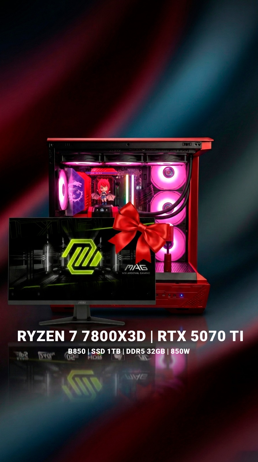 Системный блок Over MLG Edition Gaming PC (Ryzen 7 7800X3D/B850/32GB DDR5/1TB SSD/RTX 5070 Ti 16GB/850W) + MSI MAG 274QF