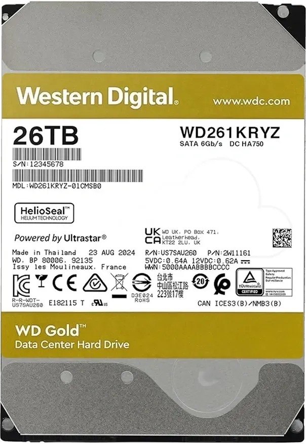 Жесткий диск 26TB WD Gold, WD261KRYZ