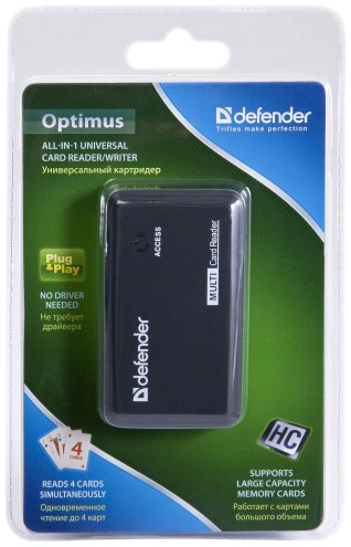 Картридер Defender Optimus Black, 83501