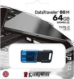 USB Flash drive 64GB Kingston Data Traveler 80 M, DT80M/64GB, Black/Blue, только Type-C