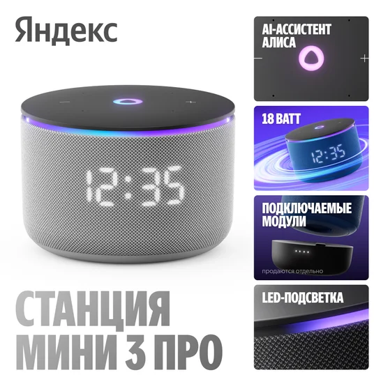 Умная колонка Яндекс Станция Мини 3 Про Серая, YNDX-00059GRY