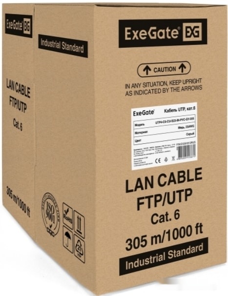 Кабель Exegate UTP4-C6-CU-S23-IN-PVC-GY-305 UTP бухта (305м)