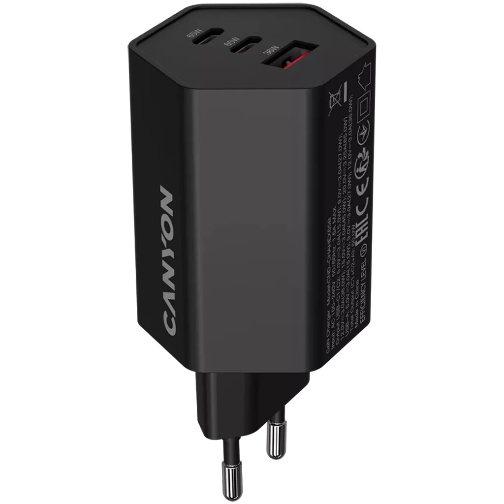 Зарядное устройство Canyon Wall Charger Hexagon 65 Black, CND-CHAHEX65B