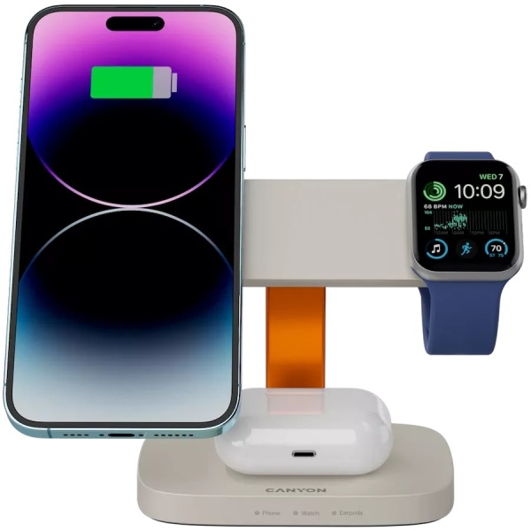 Беспроводное зарядное устройство Canyon Wireless Charging Station Hexagon 310 LightGray/Orange, CNS-WCS310LGOR