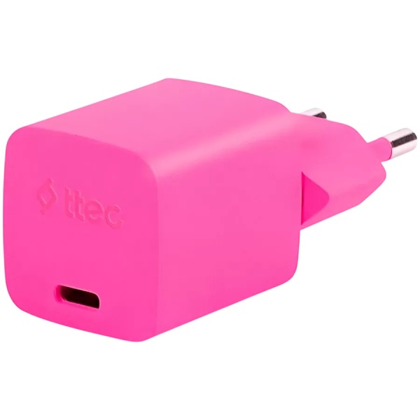 Зарядное устройство TTEC GAN 20W PD Travel Fast Charger + USB-C - Lightning Cable 120cm Neon Pink, 2SCG20LNP