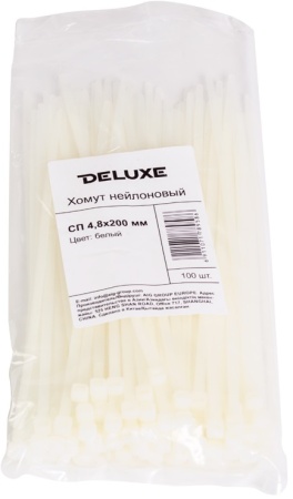 Хомут нейлоновый Deluxe 4.8*400 мм белый (100 штук в упаковке)
