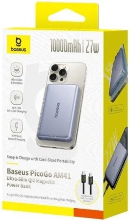 Портативный внешний аккумулятор Baseus PicoGo AM41 Ultra-Slim, 10000mAh, 27W, Grey, E0027200