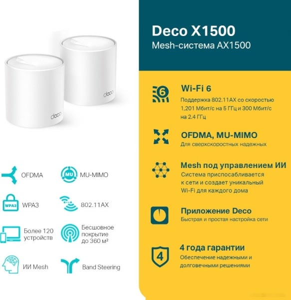 MESH-система Wi-Fi 6 TP-Link Deco X1500 (2-pack)