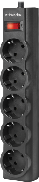 Сетевой фильтр Defender ES LARGO 1.8 (5розеток 1.8m), Black