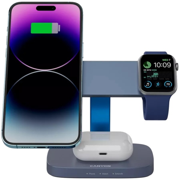 Беспроводное зарядное устройство Canyon Wireless Charging Station Hexagon 310 DarkGray/Blue, CNS-WCS310DGBL