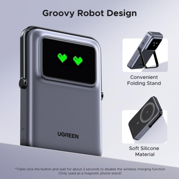 Портативное зарядное устройство Ugreen 10000mAh Mini Magnetic Robot Wls 20W(15W) USB-C Grey, PB764 45329