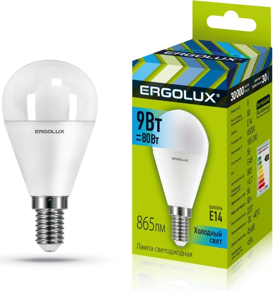 LED лампочка Ergolux LED-G45-9W-E14-4K