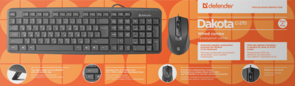 Комплект клавиатура + мышь Defender Dakota C-270, ENG/RUS, Black