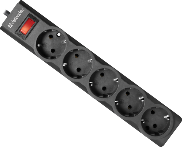 Сетевой фильтр Defender ES LARGO 1.8 (5розеток 1.8m), Black