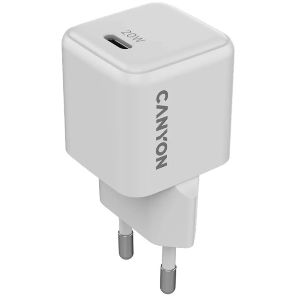 Зарядное устройство Canyon CU20C GaN 20W 1xPD EU White, CNS-CUW20C