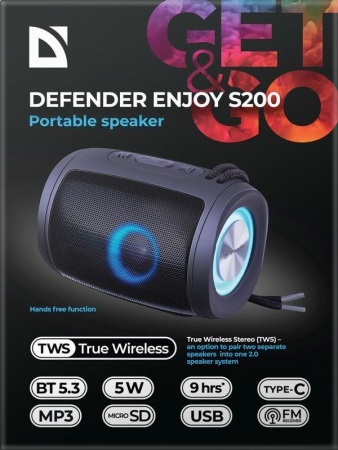 Колонка портативная Defender Enjoy S200 Black, 65200