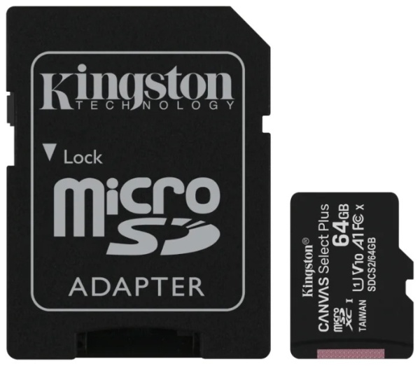 Карта памяти microSD 64Gb Kingston Canvas Select Plus, SDCS2/64GB, Class 10 UHS-I