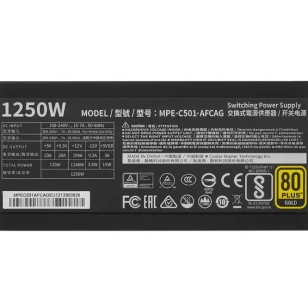 Блок питания Cooler Master MWE Gold 1250 V2 Full Modular, MPE-C501-AFCAG-3EU