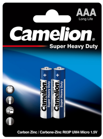 Батарейка CAMELION AAA LR03, R03P-BP2B, Super Heavy Duty, 1.5V, 2шт