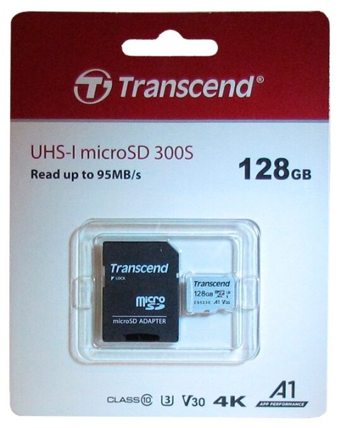 Карта памяти microSD 128Gb Transcend 300S, microSDXC, Class 10 UHS-I U3, TS128GUSD300S-A