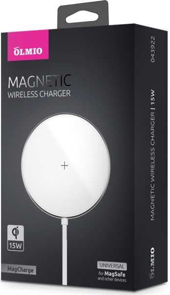 Беспроводное зарядное устройство Olmio MagCharge QI 15W белый