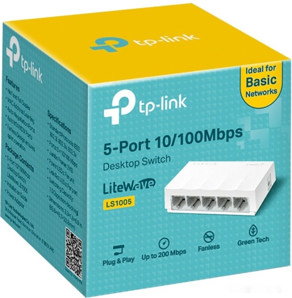 Коммутатор Tp-link LS1005 (5-port 10/100 mini Desktop Swith, 5 10/100 RJ45 ports, Plastic case)