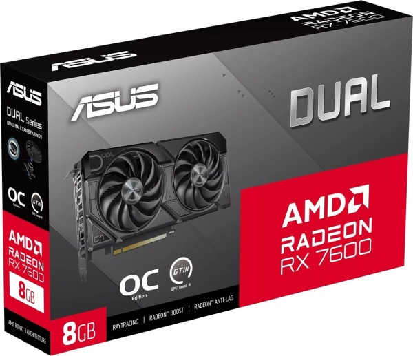 Видеокарта ASUS RX 7600 DUAL EVO OC EDITION 8GB, DUAL-RX7600-O8G-EVO
