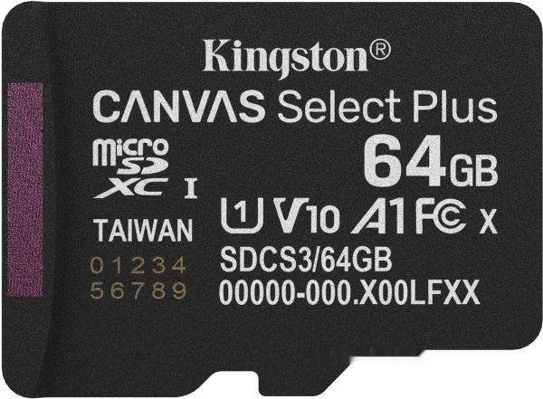 Карта памяти microSDXC 64GB Kingston Canvas Select Plus, SDCS3/64GBSP