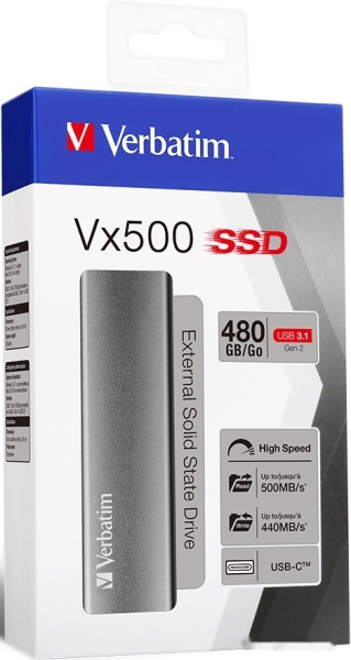 Внешний SSD 480GB Verbatim VX500 Gray, 47443