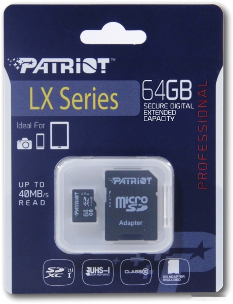Карта памяти microSDXC 64GB Patriot LX Series PSF64GMDC10