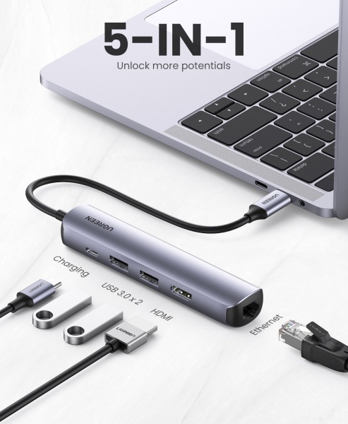 Переходник UGREEN USB Type-C Multi Function 5in1, CM418 10919