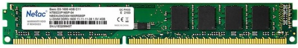 Оперативная память DDR3 1600/4GB Netac Basic, NTBSD3P16SP-04 Оперативная память DDR3 1600/4GB Netac Basic, NTBSD3P16SP-04