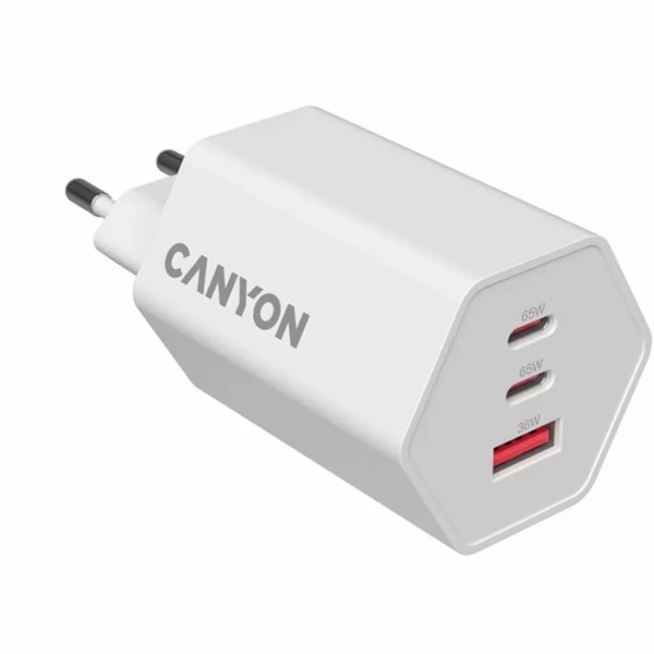 Зарядное устройство Canyon Wall Charger Hexagon 65 White, CND-CHAHEX65W