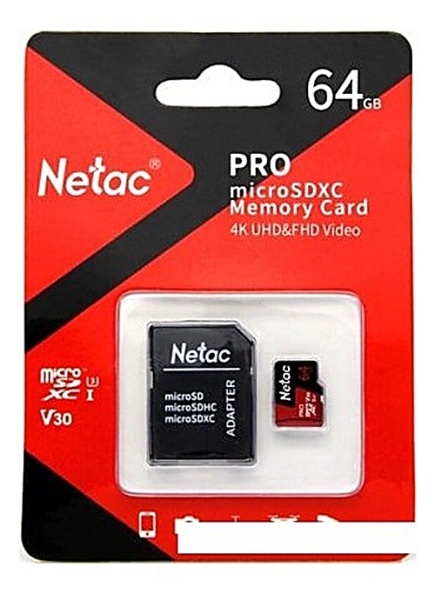 Карта памяти microSDXC Netac 64GB P500 Extreme Pro, NT02P500PRO-064G-R + адаптер