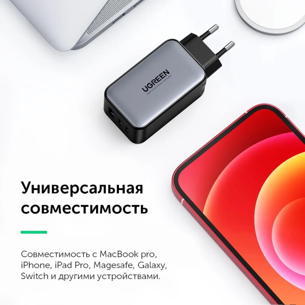 Зарядное устройство Ugreen CD244 10335 USB-A/2*USB-C 65W