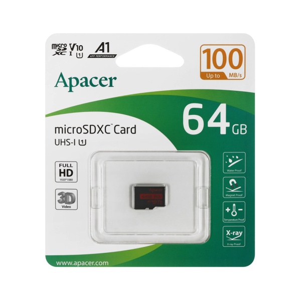 Карта памяти microSDXC 64Gb Apacer, AP64GMCSX10UB-RA
