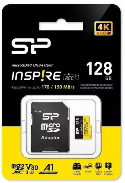 Карта памяти microSDXC 128Gb Silicon Power Inspire, SP128GBSTXLV3V1NSP