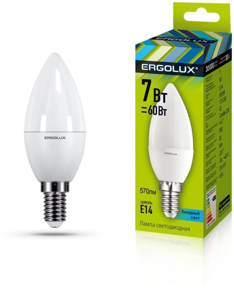 LED лампочка Ergolux LED-C35-7W-E14-6K
