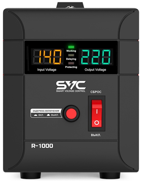 Стабилизатор SVC, R-1000, 1000VA, 1 вых, (1.2 m), Black