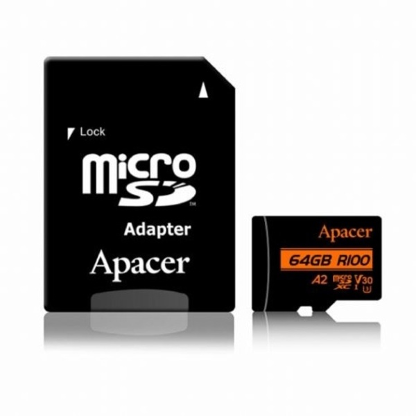 Карта памяти microSDXC 64Gb Apacer Class10 + адаптер, AP64GMCSX10U8-R