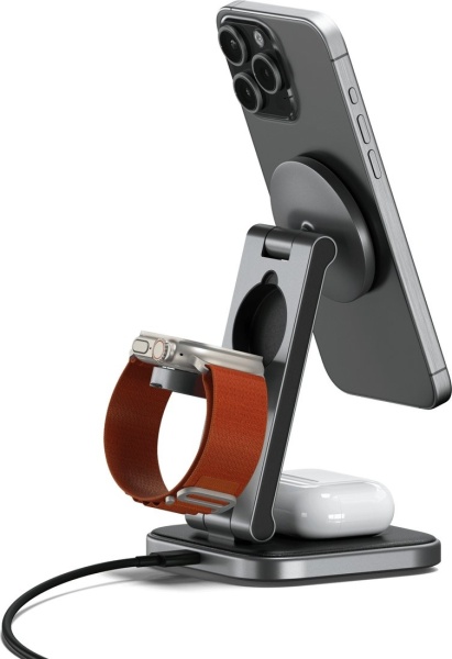 Беспроводное зарядное устройство Satechi 3-in-1 Foldable Qi2 Wireless Charging Stand, ST-Q31FM-EA