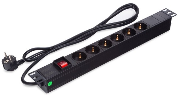 Сетевой фильтр SHIP 700506102, для шкафов и стоек размера 19", 6 розеток, 1.8 м, 16A, 4000W, чёрный