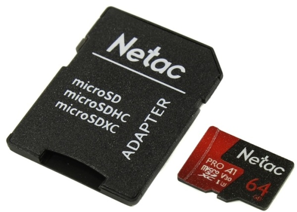 Карта памяти microSDXC Netac 64GB P500 Extreme Pro, NT02P500PRO-064G-R + адаптер