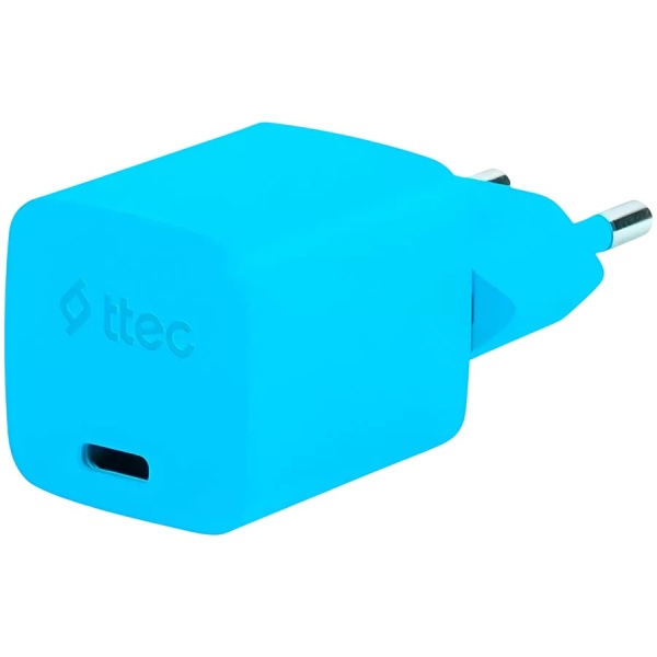 Зарядное устройство TTEC SmartCharger GAN 20W PD Travel Fast Charger + USB-C - Lightning 120cm Neon Blue, 2SCG20LNM