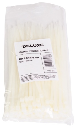 Хомут нейлоновый Deluxe 3.6*200 мм белый (100 штук в упаковке)
