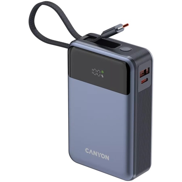 Портативное зарядное устройство Canyon OnPower 600 built-in cable 20000 mAh PD65W Dark Grey, CNS-CPB600DG