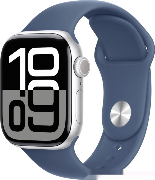 Смарт часы Apple Watch Series 10 GPS 42mm Silver Aluminium Case with Denim Sport Band - S/M, A2997 MWWA3QI/A