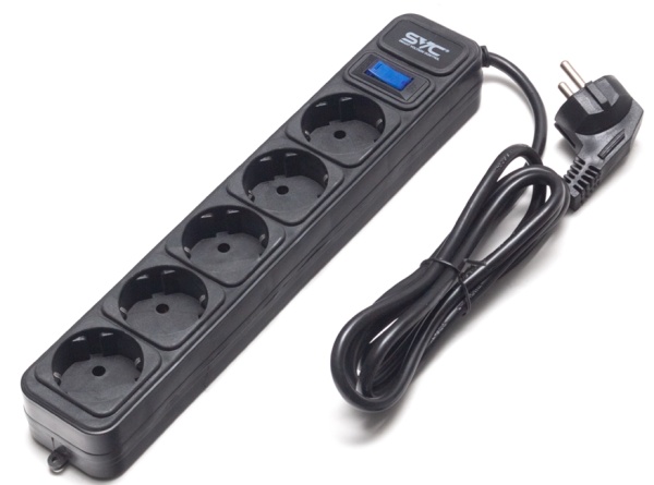 Сетевой фильтр SVC (5розеток 1.8m) ZC5S-18M, Black