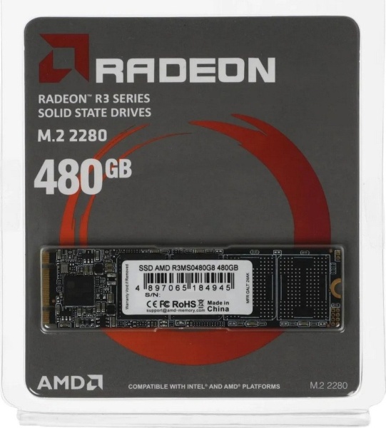 Диск SSD M.2 SATA 480Gb AMD Radeon R3, R3MS0480G8