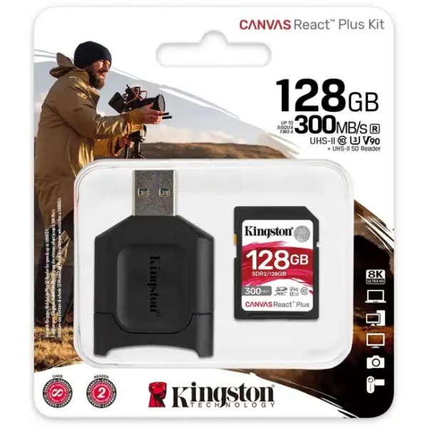 Карта памяти SD 128GB Kingston Canvas React Plus, SDR2/128GB